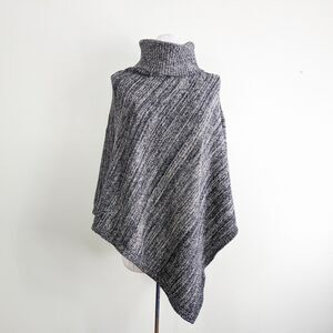 Barefoot Dreams Poncho Sweater OS Gray Blue Pullover Cozy Chic Turtleneck 801